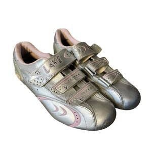 G4- Lake Cycling 3 Hook Loop athletic bike shoes in silver and pink